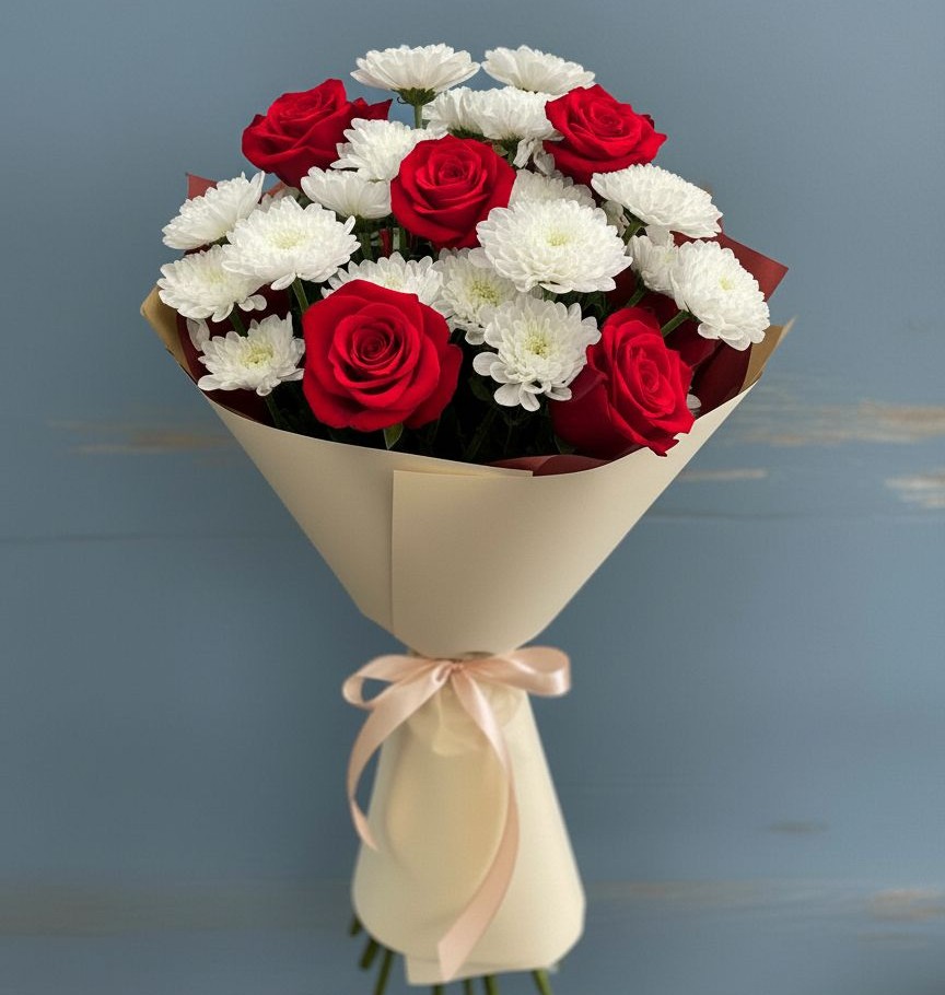 Букет цветов из: Розы и Хризантемы в Григорьевской