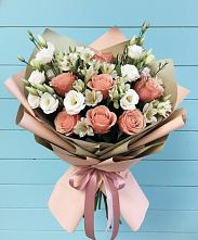 Букет цветов из:  Розы, Альстромерии и Лизиантусы в Григорьевской