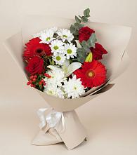 Букет цветов из:  Розы, Хризантемы, Герберы и Лилии #REPLACE_PRED# Григорьевской