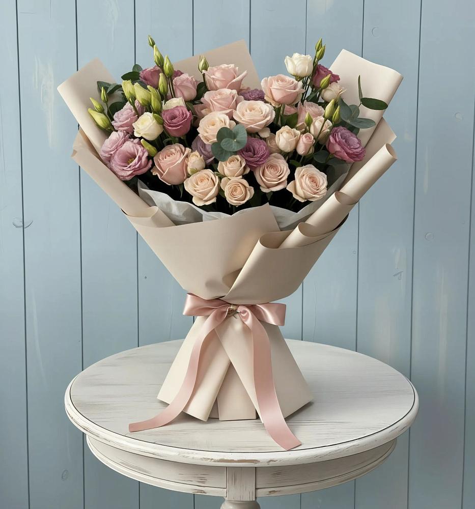 Букет цветов из: Розы и Лизиантусы в Григорьевской