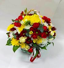 Цветочная композиция из Хризантемы и Розы в корзине в Григорьевской