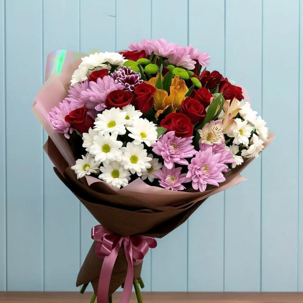 Букет цветов из: Розы, Хризантемы и Альстромерии в Григорьевской
